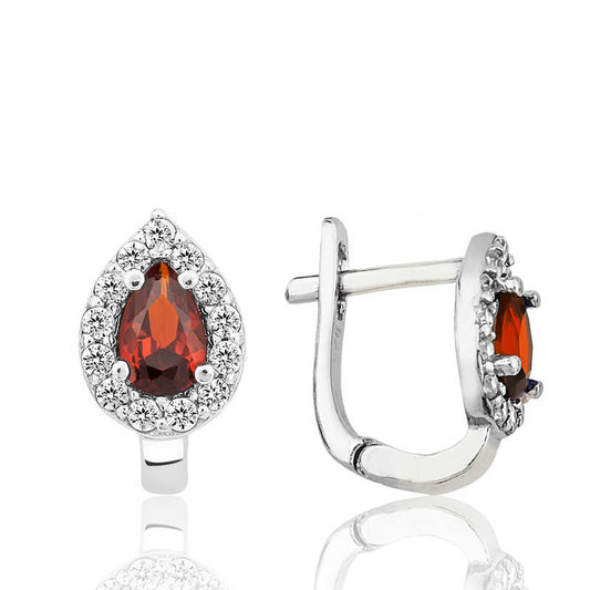 Boucle d'oreille en argent pour femme avec pierre rouge goutte J