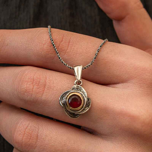 Red Stone Rose Model Women's Silver Necklace