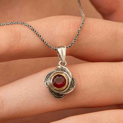 Red Stone Rose Model Women's Silver Necklace