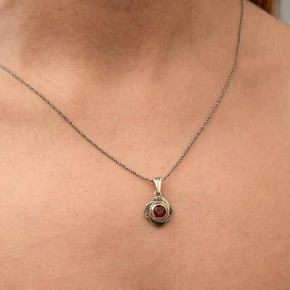 Red Stone Rose Model Women's Silver Necklace