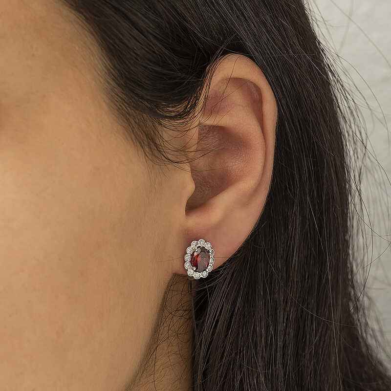 Red Flower Pattern J Women's Silver Earrings