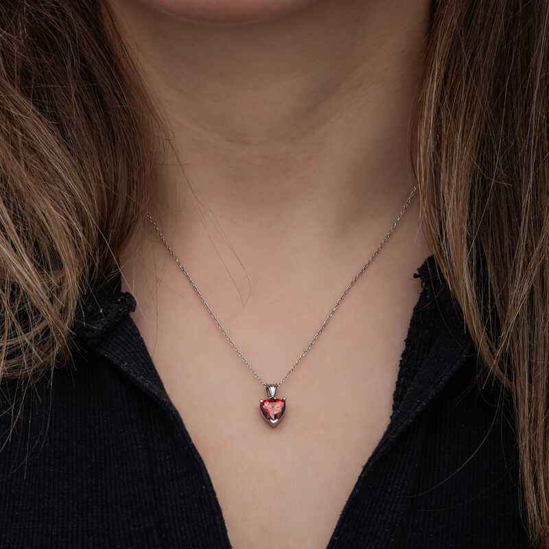 Red Stone Heart Women's Silver Pendant