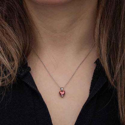 Red Stone Heart Women's Silver Pendant