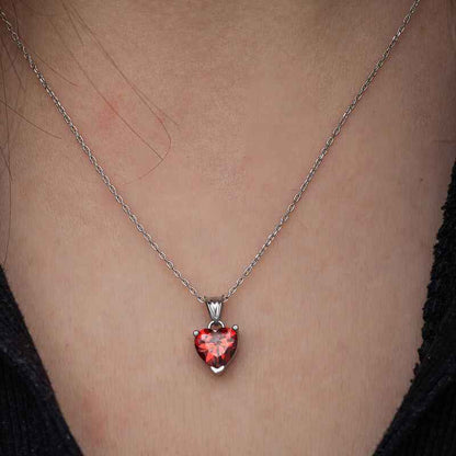 Red Stone Heart Women's Silver Pendant