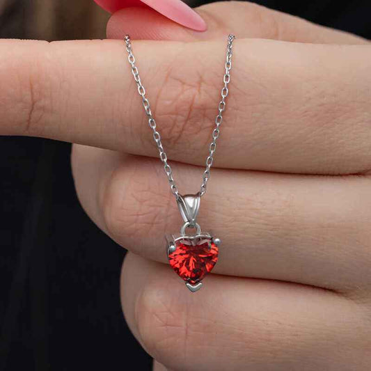 Red Stone Heart Women's Silver Pendant