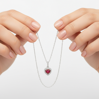Rote Steinherz Damen Silber Halskette