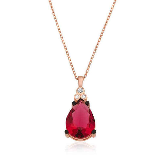 Red Topaz Drop Silver Pendant