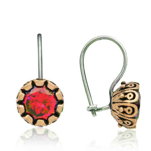 Red Round Authentic Women's Silver Earrings