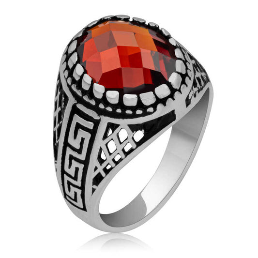 Silberner Ring für Jungen mit rotem Zirkon