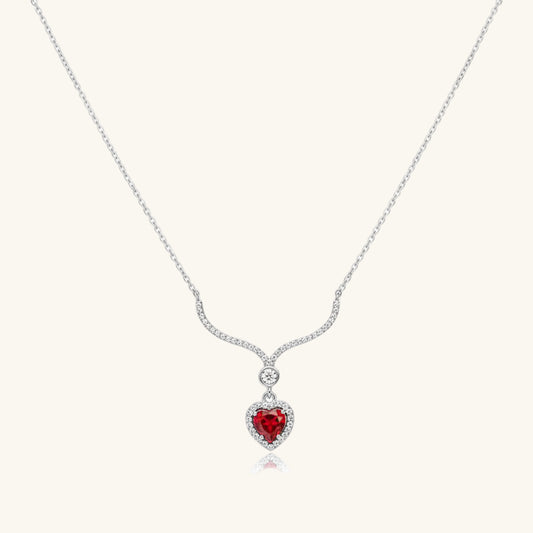 Rote Zirkon Herz Damen Silber Halskette