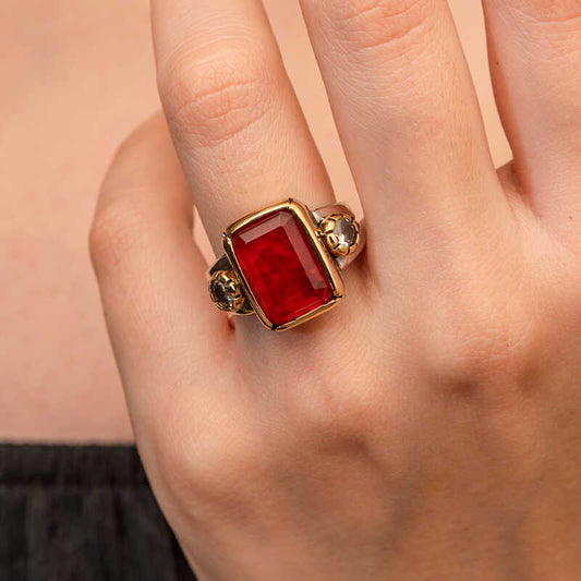 Red Zircon Stone Authentic Women's Silver Ring