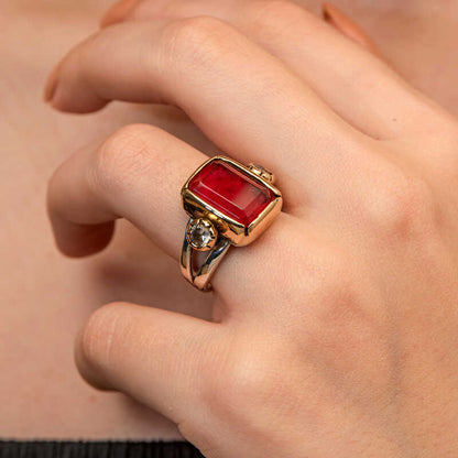 Bague en argent authentique pour femme avec pierre de zircon rouge