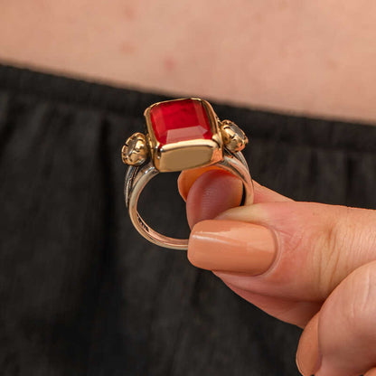 Bague en argent authentique pour femme avec pierre de zircon rouge
