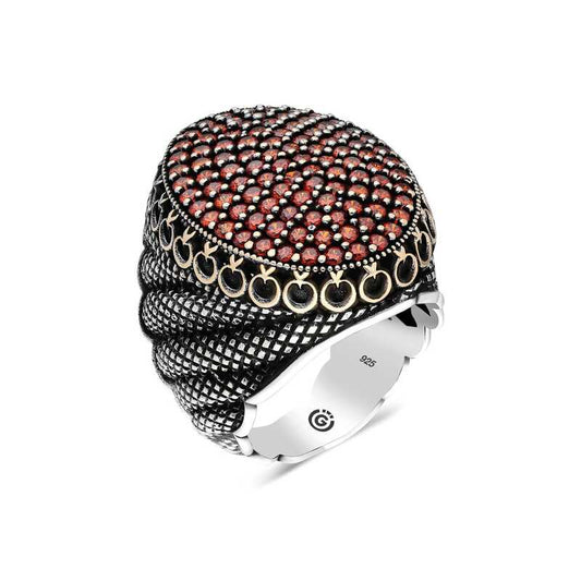 Red Zircon Stone Oval Men's Silver Ring