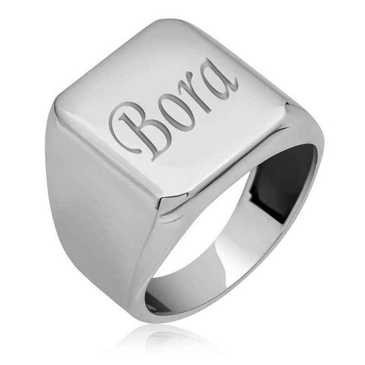 Personalized Square Men's Silver Ring