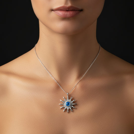 Protective Eye Sun Women's Silver Necklace