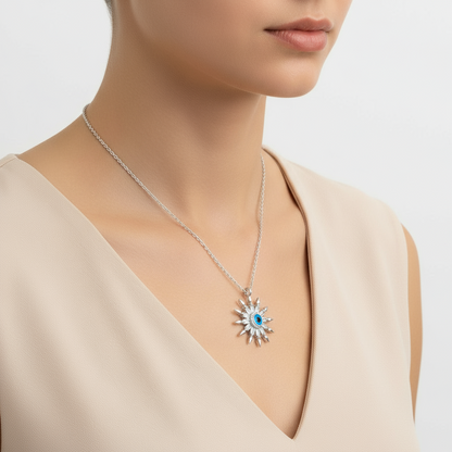 Schützende Augen-Sonne-Damen-Silberkette