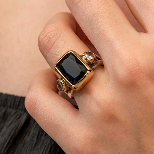 Dark Navy Zircon Stone Authentic Women's Silver Ring