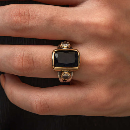 Bague en argent authentique pour femme avec pierre de zircon bleu marine foncé