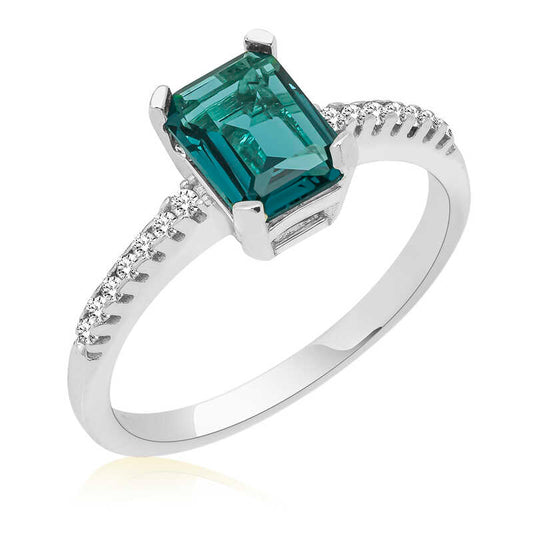 Bague en argent pour femme avec pierre baguette vert foncé
