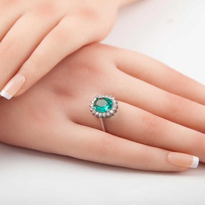 Bague en argent pour femme avec pierre ovale vert foncé