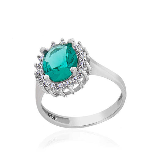 Bague en argent pour femme avec pierre ovale vert foncé
