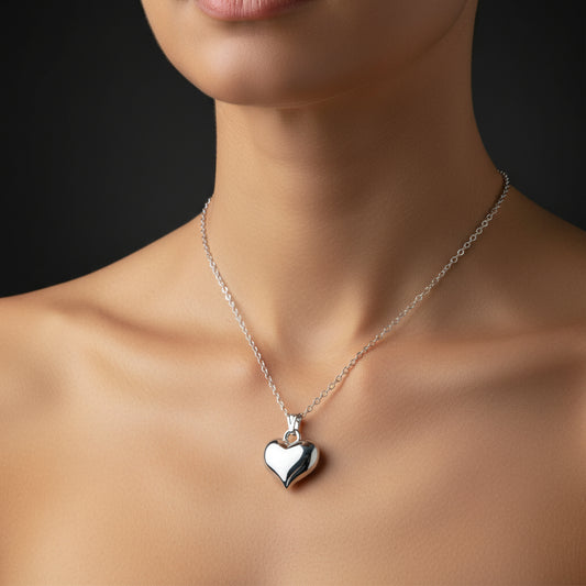 Small 3D Heart Women's Silver Necklace
