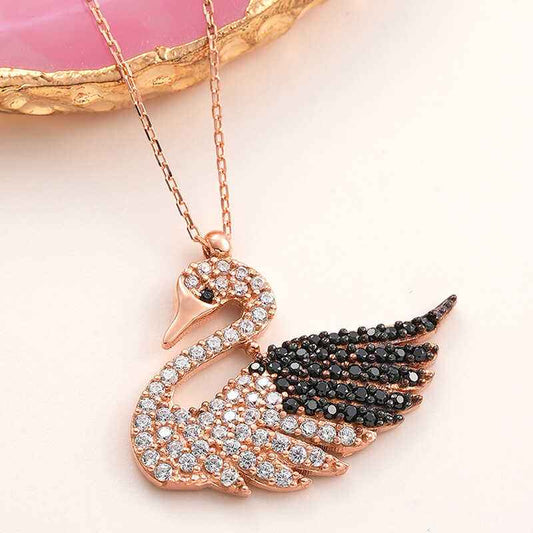 Rose Plated Swan Women's Silver Necklace