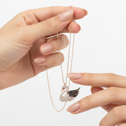 Rose Gold Plated Swan Women's Silver Necklace
