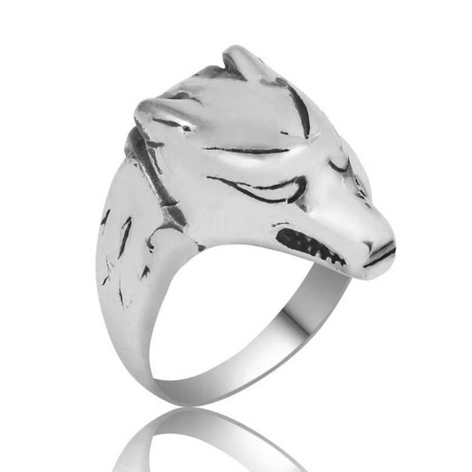 Bague en argent pour homme avec motif loup