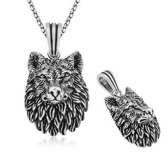 Collier en argent avec tête de loup