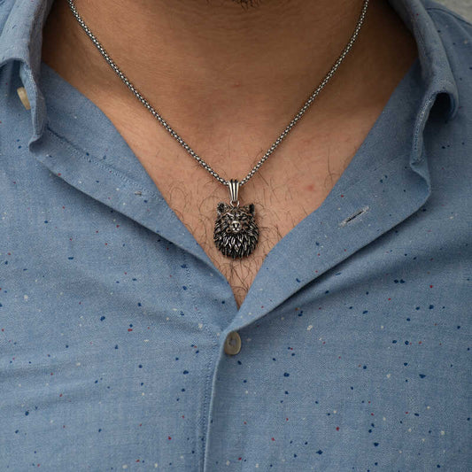 Wolf Head Silver Necklace