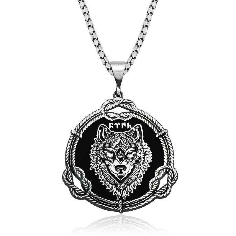 Wolf Motif Göktürk Script Turkish Silver Pendant