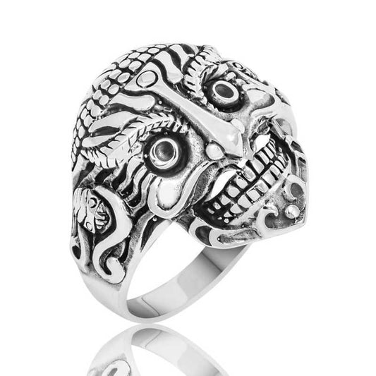 Bague en argent pour homme avec tête de mort