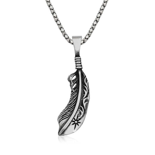 Collier pendentif plume en argent