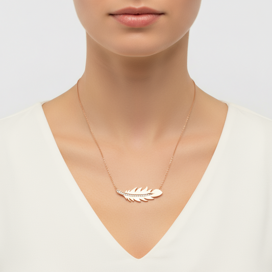 Damen Feder Silber Halskette