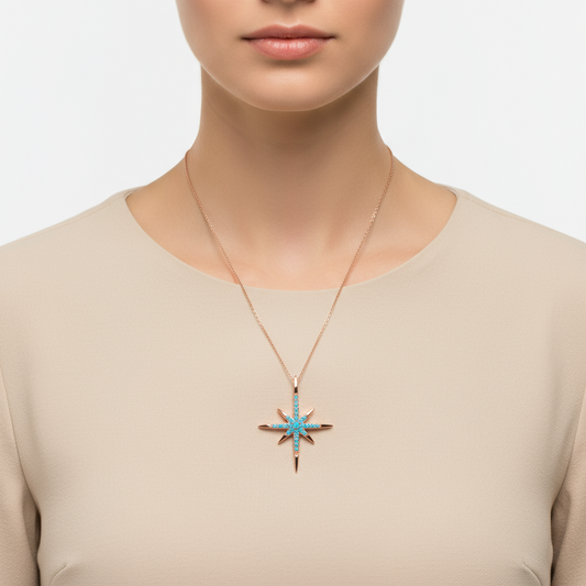 North Star Women's Rose Gold Plated Silver Necklace