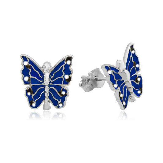 Navy Blue Butterfly Children's Silver Earring