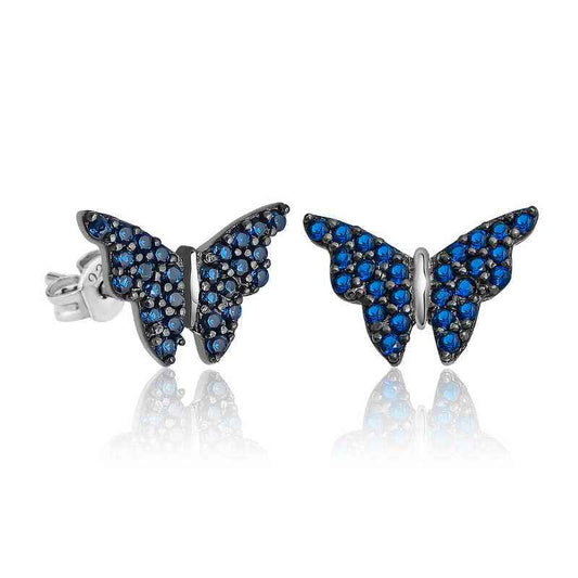 Navy Blue Butterfly Silver Earrings
