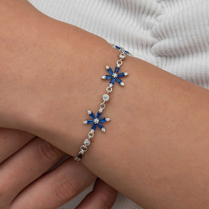 Navy Blue Lotus Flower Women's Silver Bracelet