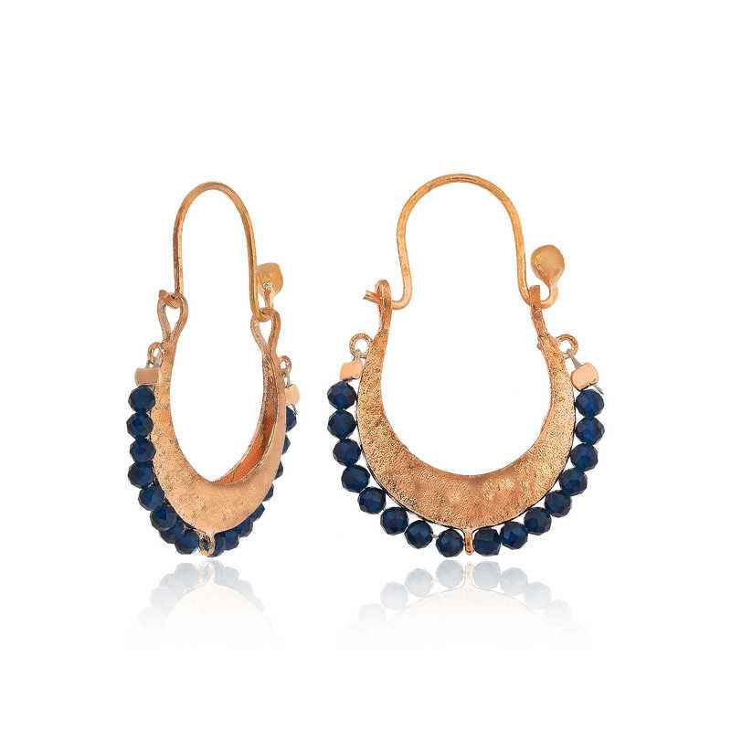 Lacivert Taşlı Bohem Women's Silver Earrings
