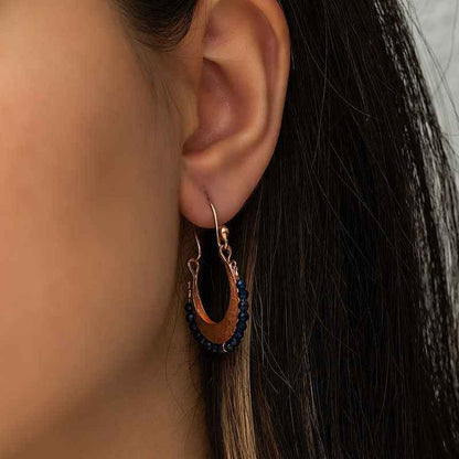 Lacivert Taşlı Bohem Women's Silver Earrings