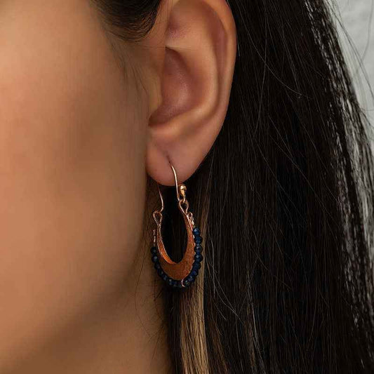 Lacivert Taşlı Bohem Women's Silver Earrings