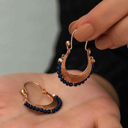 Lacivert Taşlı Bohem Women's Silver Earrings