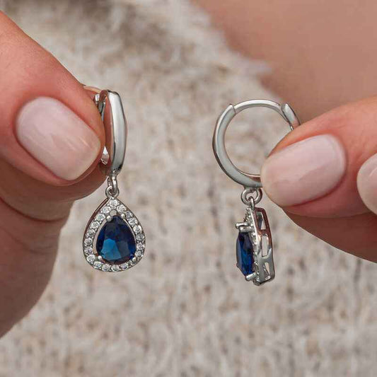 Navy Blue Zircon Stone Drop Silver Earrings