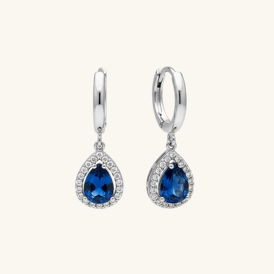 Navy Blue Zircon Stone Drop Silver Earrings