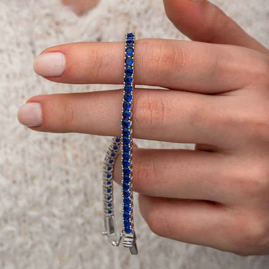 Navy Blue Zircon Stone Waterway Women's Silver Bracelet