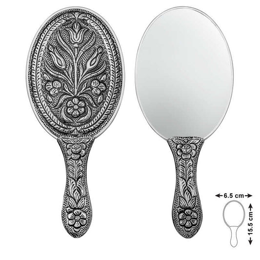 Miroir à main argenté à motif tulipe