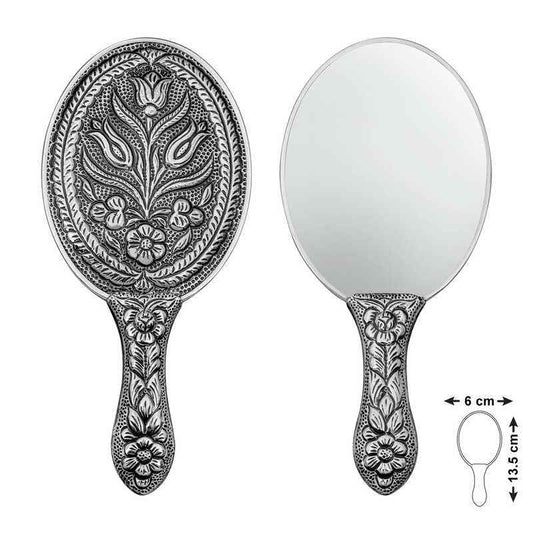 Tulip Motif Silver Hand Mirror
