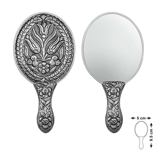 Miroir à main à motif tulipe argenté